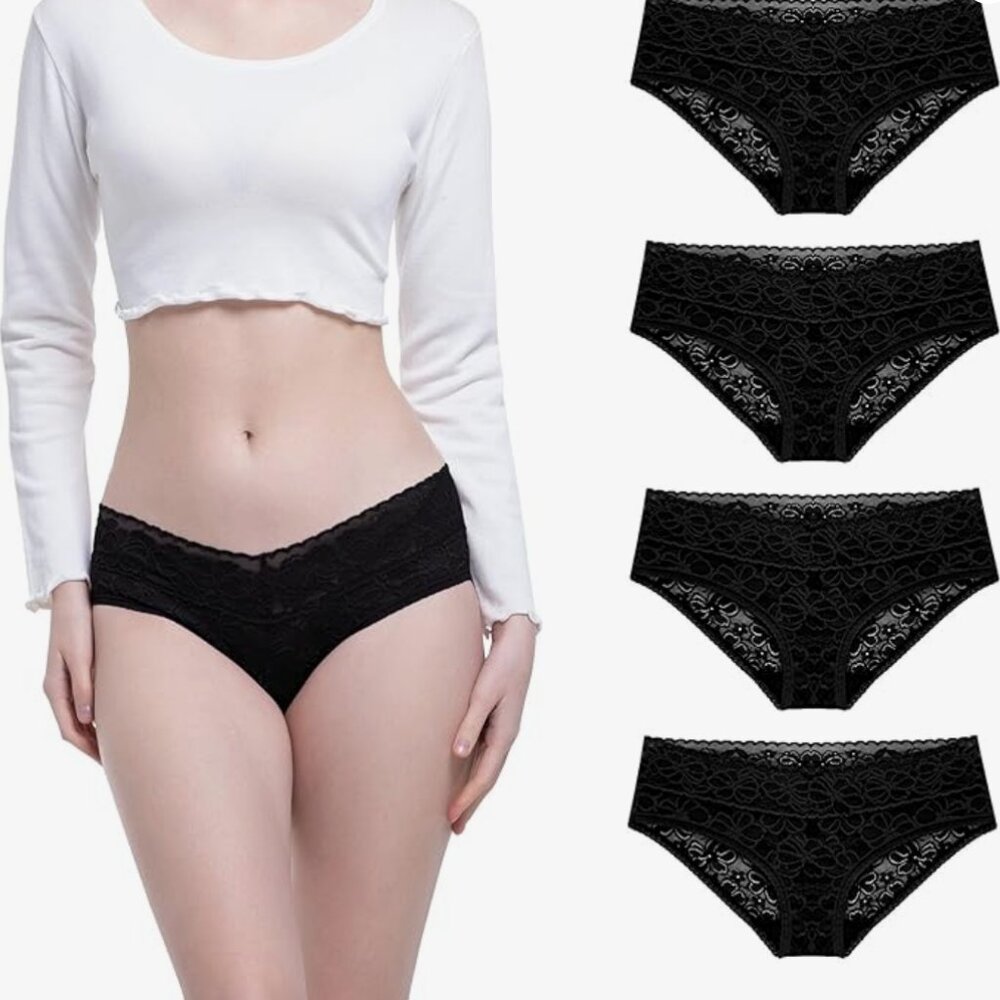 BRAND NEW: 4 pack of cute black lace cheeky hipster panties underwear